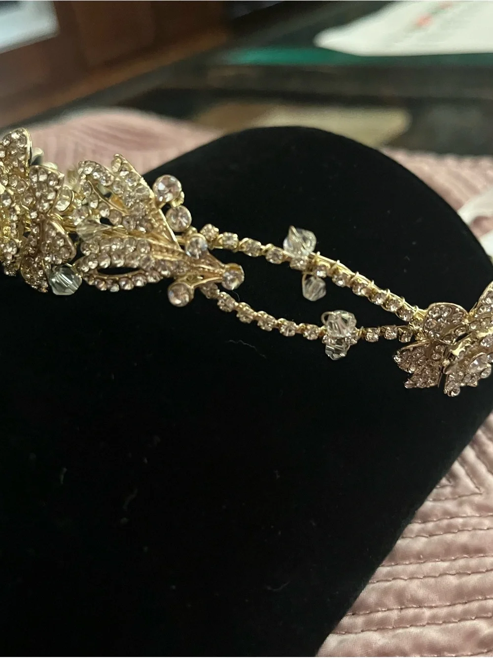 Gold Crystal/Rhinestone Floral Headband - Elegant Women's Accessory